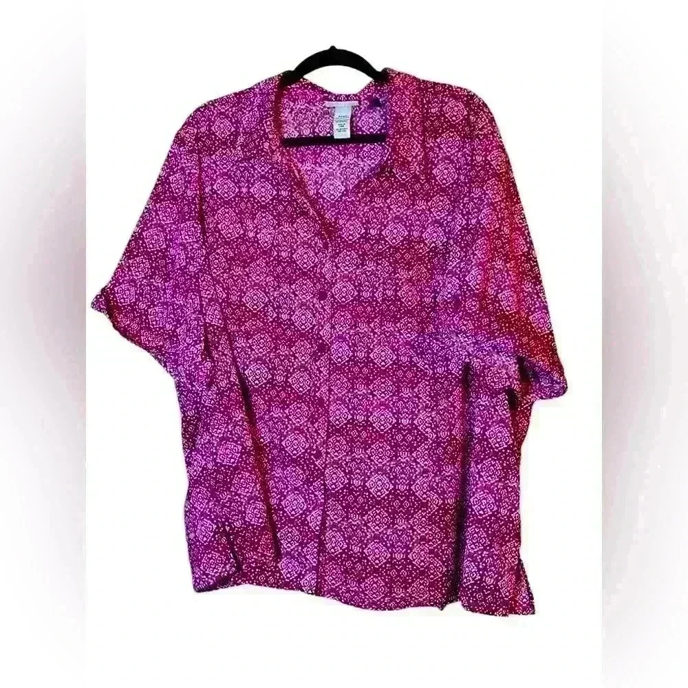 Catherines Business Casual Button Up Short Sleeved Pink‎ Blouse Size 3XWP